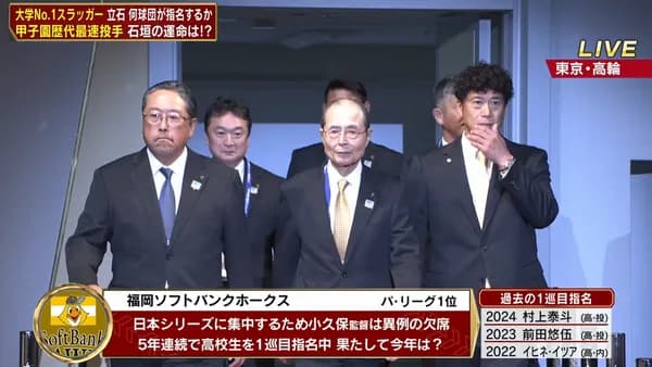 センター王会長、隣に城島というフォーメーションで入場