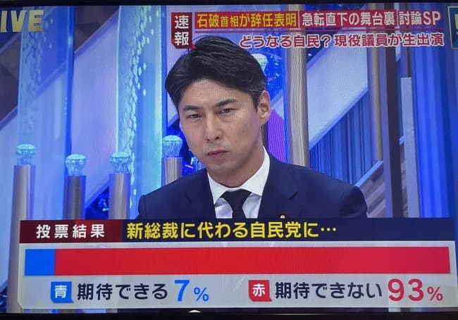 テレビ「新総裁に変わる自民党に期待できますか？」国民「…😡」