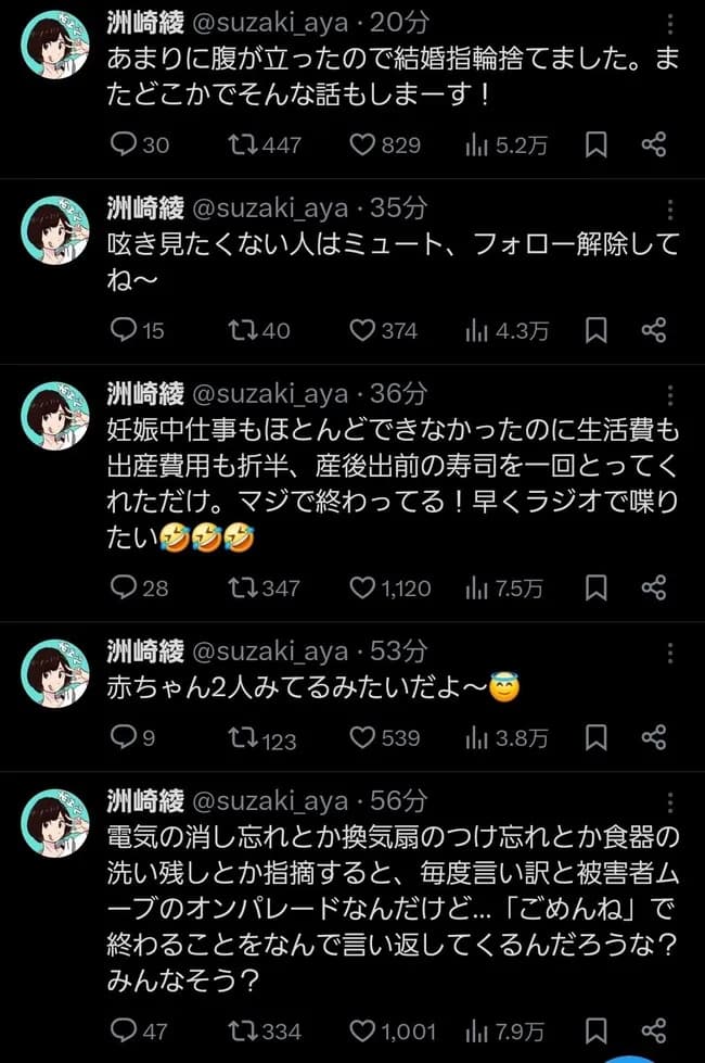 【画像】人気アイドル声優、夫への愚痴をSNSに連投ｗｗｗｗｗｗ