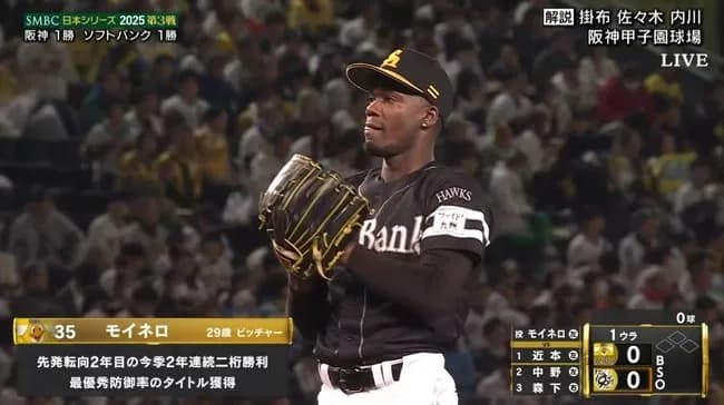 SBモイネロ、ポストシーズン3先発3勝0敗wwwww