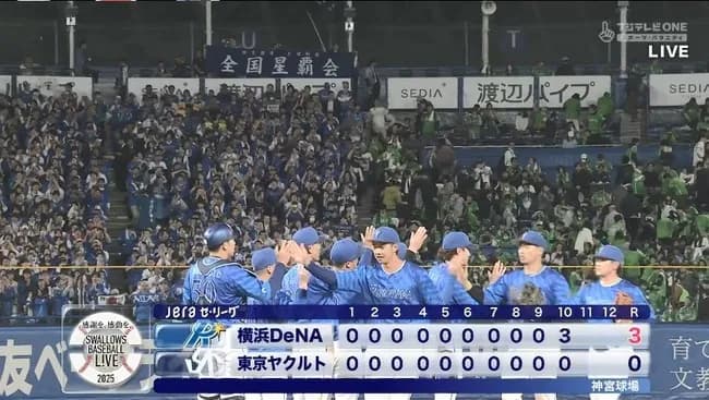 【ヤクルト対DeNA4回戦】DeNAが３－０でヤクルトとの延長戦を制す！延長１０回に牧が決勝４号３ラン！ヤクルトは延長戦の末敗れ最下位脱出ならず