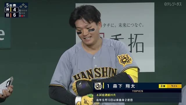 阪神・森下翔太、2年連続の4試合連続ホームラン