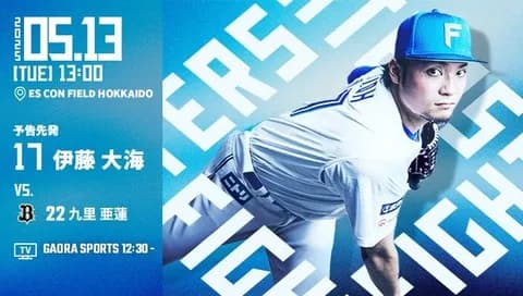 伊藤大海 5月13日のオリックス戦 予告先発！ 13:00～