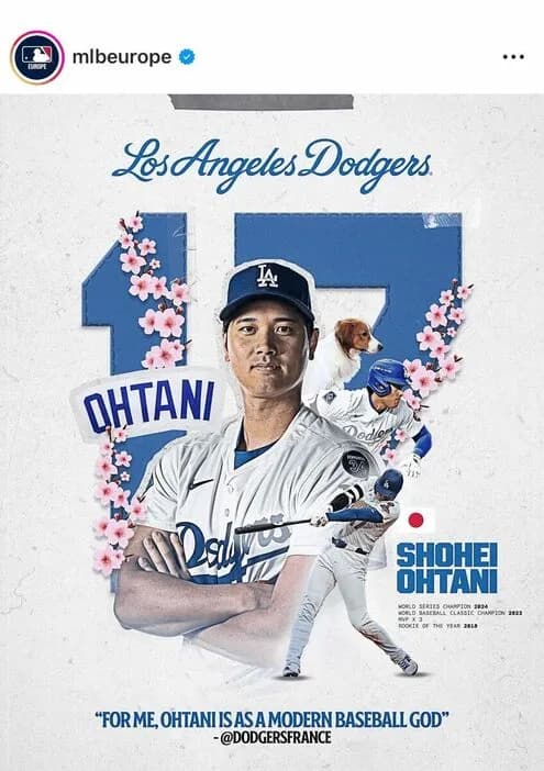 ドジャース大谷翔平、欧州メジャーファンの人気ナンバーワン「現代野球の神様」
