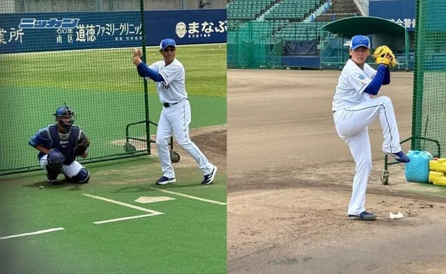 中日・三浦、ハマスタ予習バッチリ！ スマホで応援団の声援を流しながら、牧や度会のマネをしたコーチに投げ込む