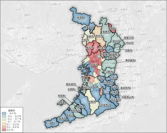 【悲報】大阪府「助けて！大阪府南部の人口減少が止まらないの！」