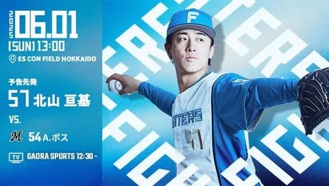 北山亘基 6月1日のロッテ戦 予告先発！ 13:00～