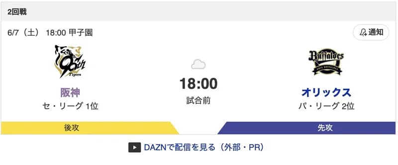 【虎実況】[6月7日] 阪神 vs オリックス 2回戦（甲子園）18:00～