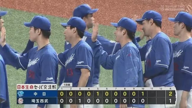 【西武対中日1回戦】中日が２－１で西武との延長戦を制す！延長１０回に岡林が決勝打！松山２四球も２５Ｓ目！西武は延長戦を落として４連勝ならず