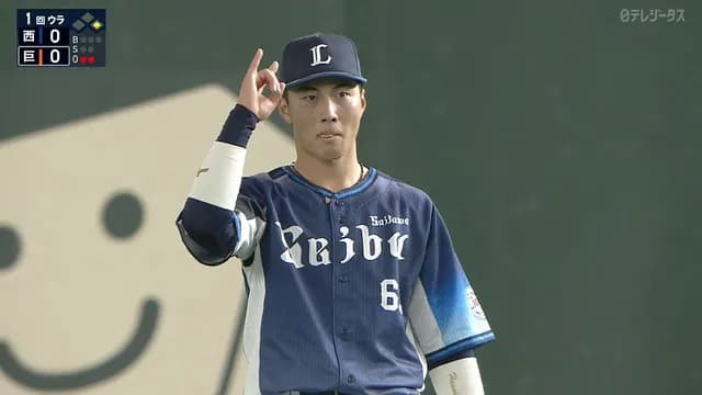長谷川信哉、ドンピシャ好送球！ 丸のタッチアップを刺す
