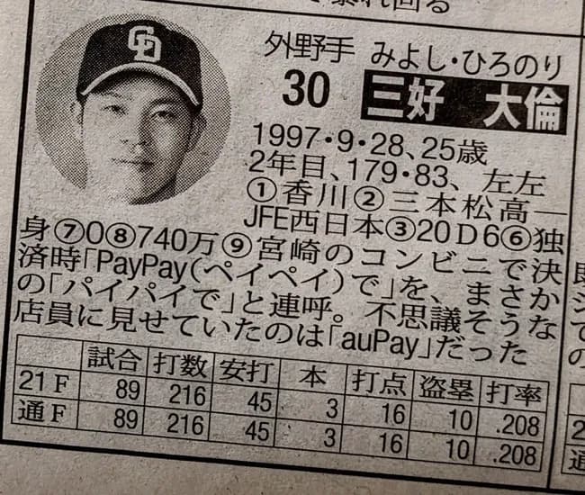 中日一軍選手「パイパイで支払います」と連呼。店員困惑