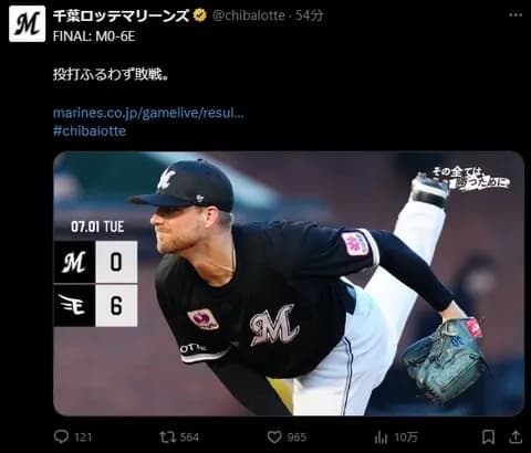ロッテ公式、ポジ要素がなさすぎて試合結果ツイートがめっちゃ短文で終わる