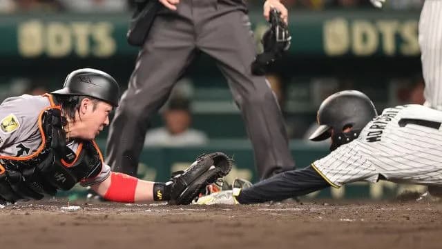 【スロー動画あり】阪神森下、完全にタッチアウトと判明