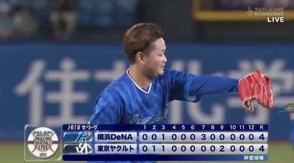 ベイスターズ 4－4 スワローズ　9回2アウトから入江が2ランHR被弾...延長12回引き分け