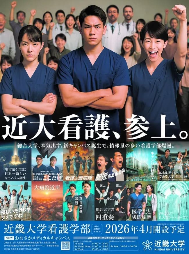 【画像】近畿大学看護学部、生成AI画像をこれでもかと駆使し、映画ポスター風の広告をリリースｗｗｗｗ