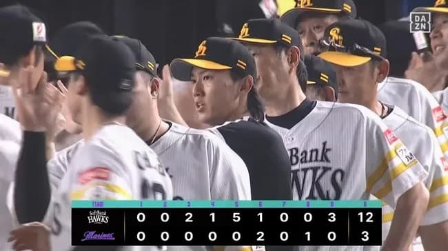 【ロッテ対ソフトバンク16回戦】ソフトバンクが１２－３でロッテに大勝！貯金最多タイ２３！近藤V打！牧原１号！野村１０号！大津６回２失点２勝目！ロッテは大敗で連勝ストップ