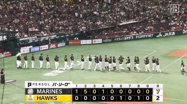 【ソフトバンク対ロッテ19回戦】ロッテが７－２でソフトバンクに勝利し連敗７でストップ！小島８回２失点で５勝目！髙部２打点！ソフトバンクは本拠地連勝「13」で止まる