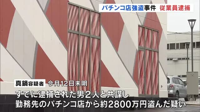 パチンコ店2800万円強盗事件　従業員の男を逮捕　被害者を装ったか