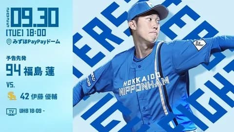 福島蓮 9月30日のソフトバンク戦 予告先発！ 18:00～