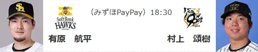 10/25(土)の予告先発　有原航平×村上頌樹