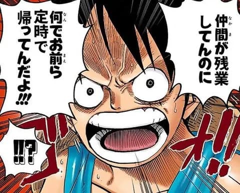 ルフィー「仲間が残業してんのに、何でお前ら定時で帰ってんだよ！！！」