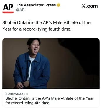 【朗報】大谷翔平さん、アメリカ全体で2025年最強アスリートに選出されてしまう