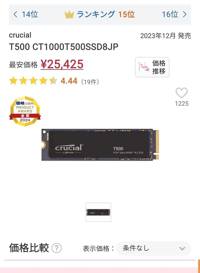 【悲報】メモリだけでなくSSDも値上がりがはじまる♥