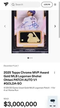 大谷翔平のサインカード、4億6700万円で落札される