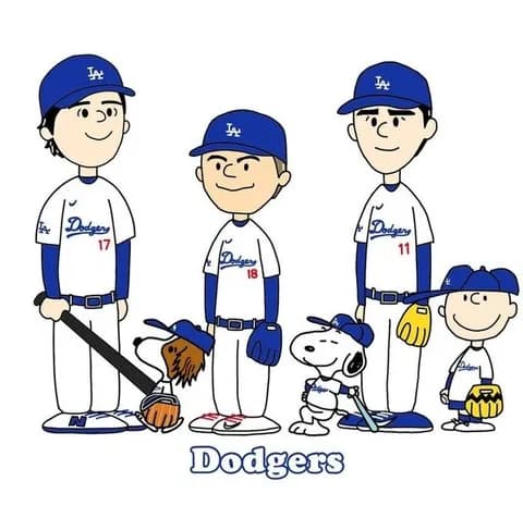 画像　ドジャースの大谷・山本・佐々木、スヌーピーと化す