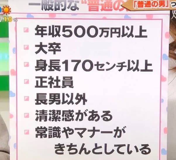 婚活女子「普通の男の条件がこちら」