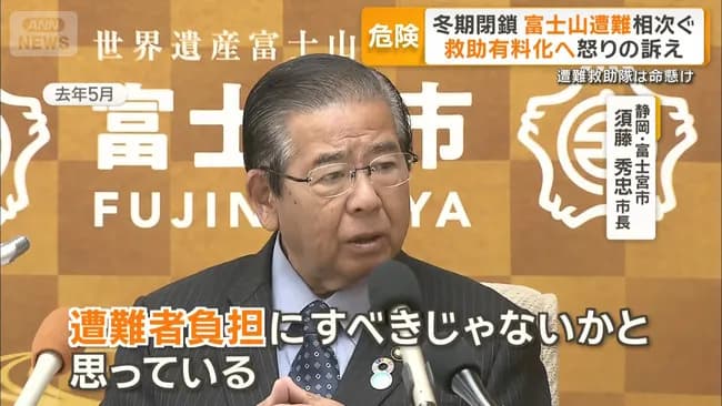 富士宮市長、切れる「閉山中の富士山で遭難しても救助有料化な」