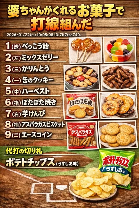 婆ちゃんがくれるお菓子で打線組んだ