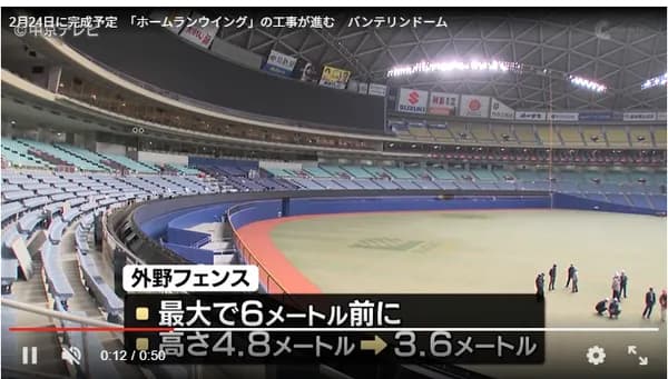 バンテリンドームのホームランウイング、思った以上に狭い
