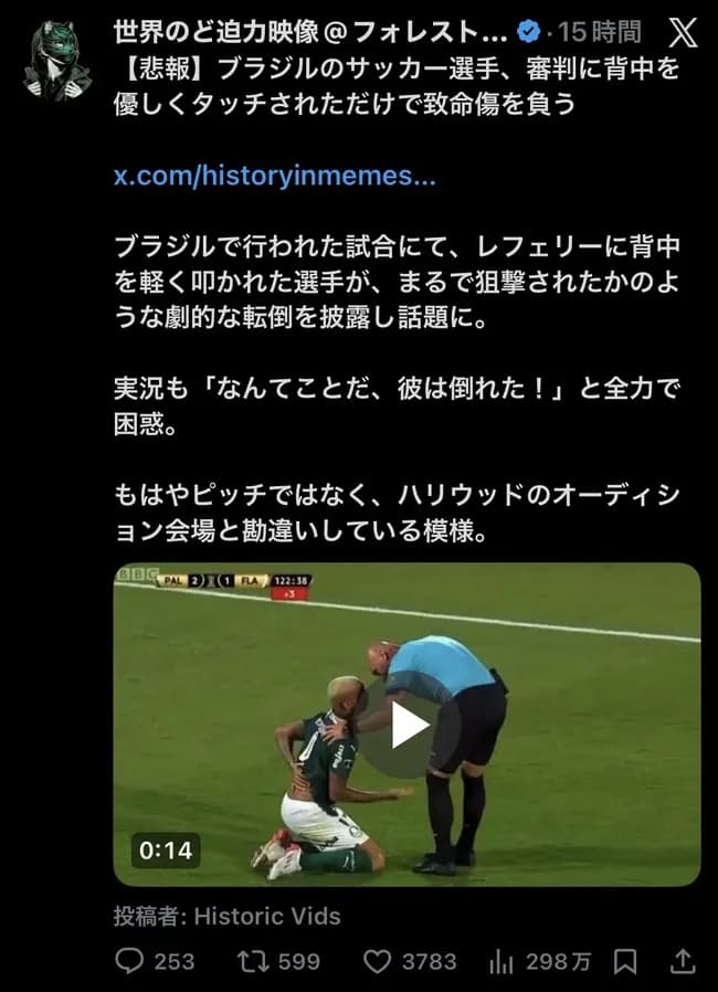 【悲報】サッカー選手、審判に背中を優しくタッチされただけで致命傷を負うｗｗｗｗｗｗ