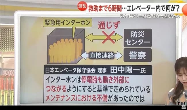 スカイツリーのエレベーターの緊急連絡ボタン、繋がらなかった模様www