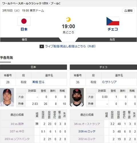 試合実況　3月10日19:00～ 日本－チェコ(髙橋×サトリア)