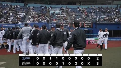 3月13日　ロッテ３－２西武　先発毛利が4回2失点、藤原が4安打2打点と大暴れで逆転勝利！