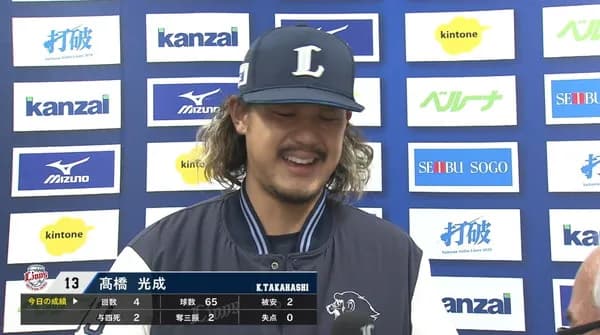 西武・高橋光成、最速155キロ＆4回無失点　新球シンカーも披露
