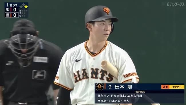 巨人ファン、「えっ？松本剛（op戦.125 0 0 ops.388）ってこんな感じなの？」と不安になり始める