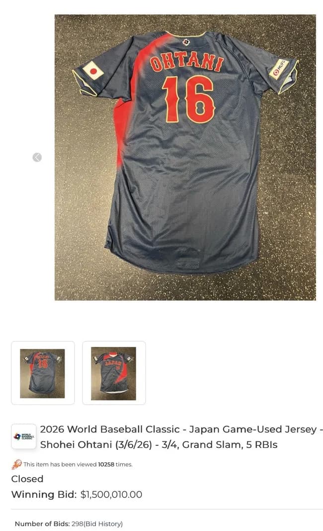 【朗報】大谷翔平着用WBCユニフォームが2億3900万円で落札ｗｗｗｗｗ