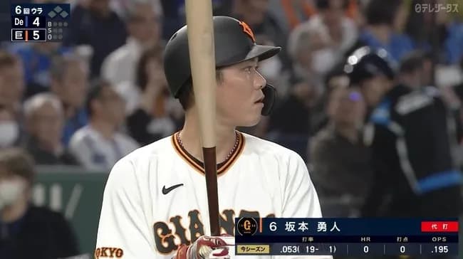 【悲報】巨人坂本勇人（37）大スランプ　20席1安打  打率.050