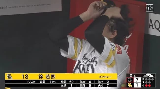 台湾の至宝・徐若熙が2回途中7失点KO