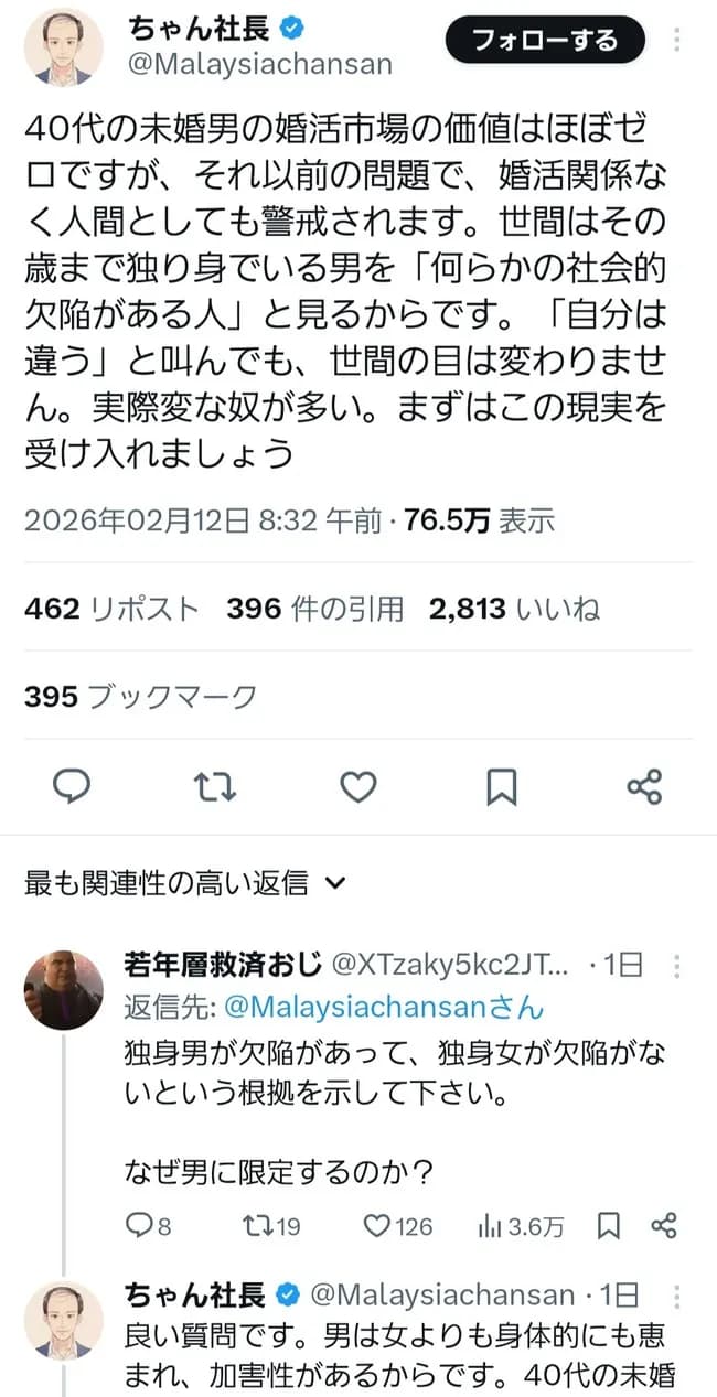 【悲報】婚活アドバイザー「40代独身男性は人として何かしらの欠陥がある」
