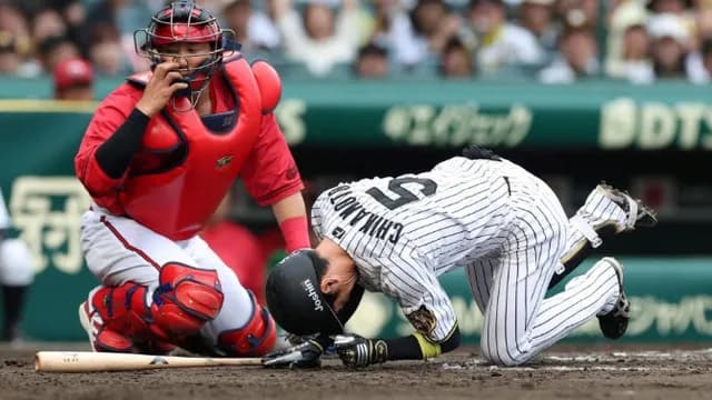 阪神近本、高の死球で手首骨折。カープファン謝罪。