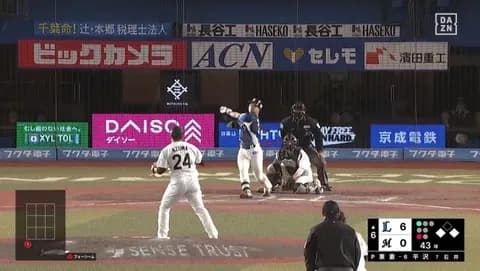 西武・平沢 打率.392　右安　中飛　左安　右2