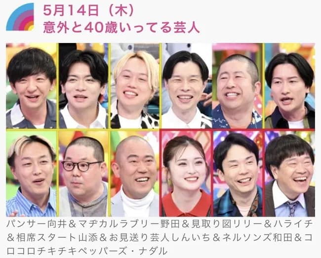 アメトーーク「意外と40いってる芸人」全員40に見えると話題に