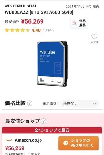 【悲報】HDD8TBさん、お値段5.6万円にまで高騰してしまうｗｗｗｗｗｗｗｗｗｗ