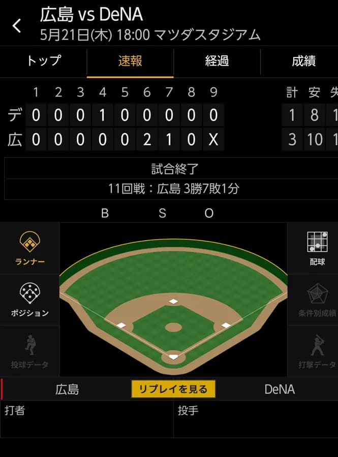 ベイスターズ 1－3 カープ　成瀬のタイムリーで先制も…東8回3失点完投負け