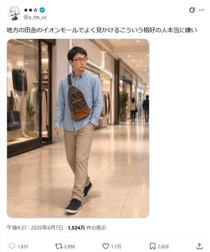 【悲報】X民さん「田舎のイオンで見かけるこういう格好の男本当に嫌い」←大バズリするｗｗｗｗｗｗｗｗｗｗ