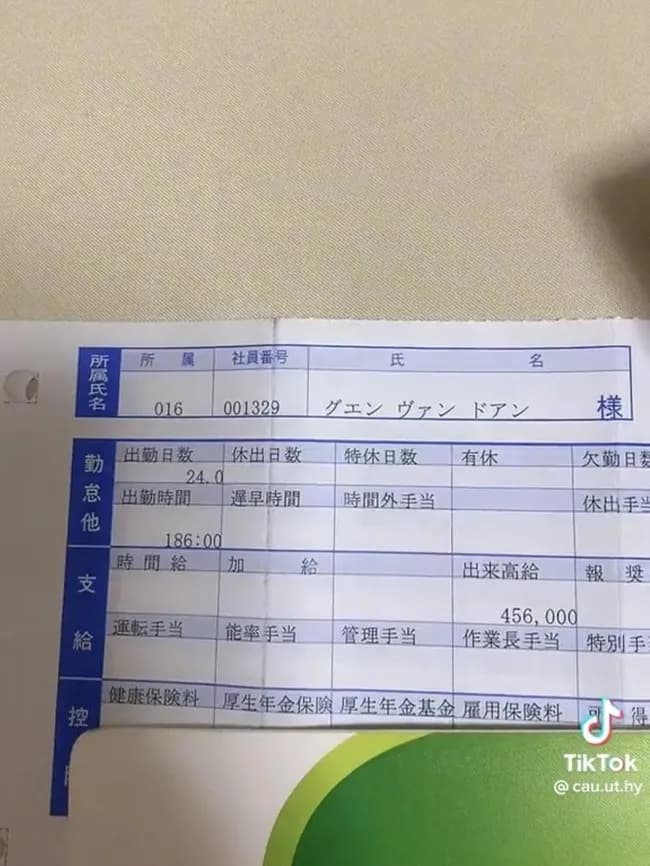 【画像】ベトナム人の給与明細が流出